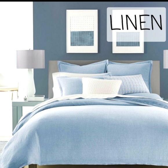 HOTEL Collection Queen Linen duvet cover Cornflower Blue - Picture 1 of 11